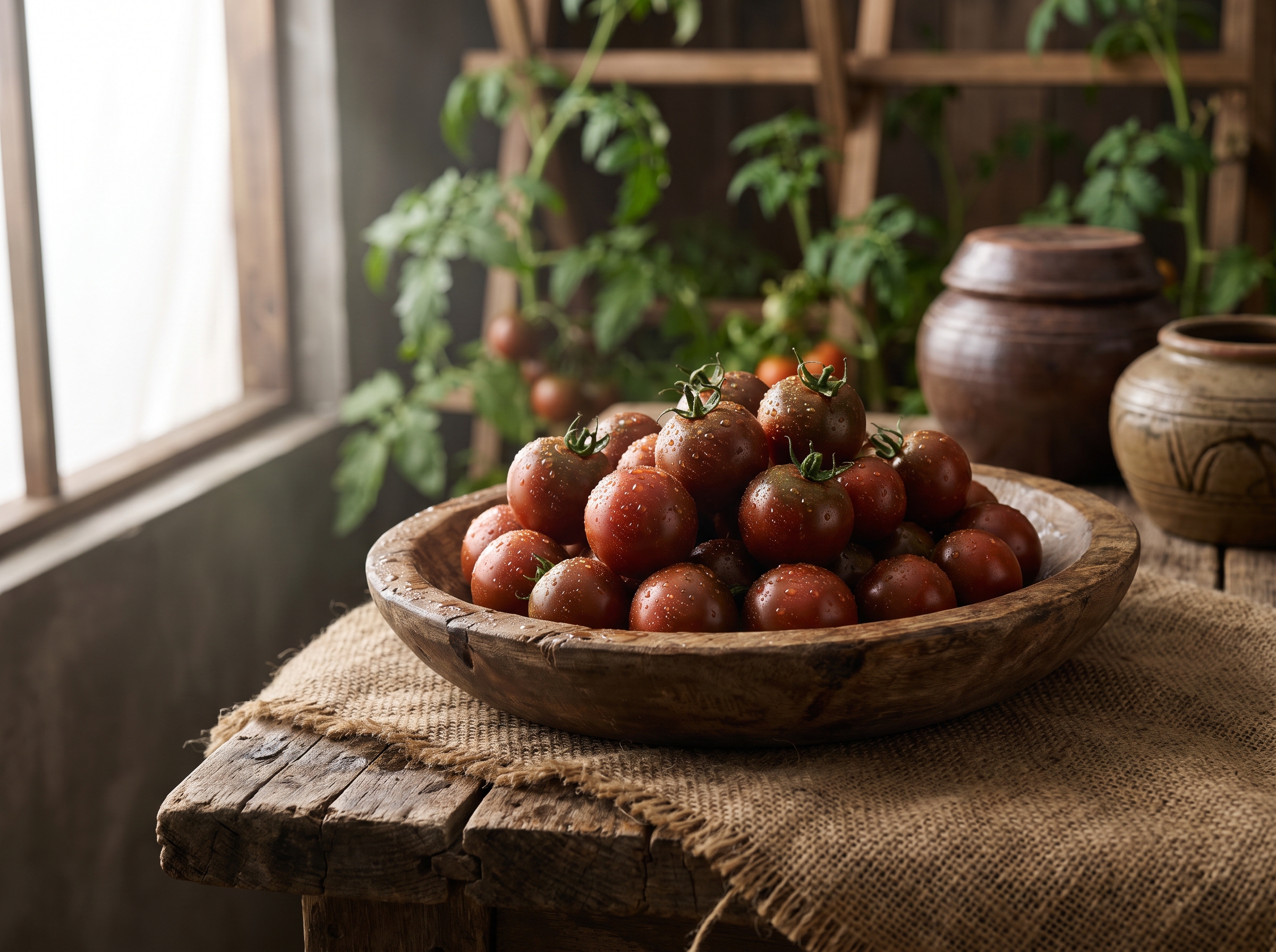 Thu hoạch cà chua bi bằng tay